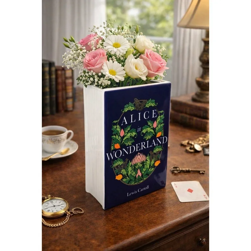 New Blue Mody Alice In Wonderland Lewis Carroll Book Utensil Holder Flower Vase